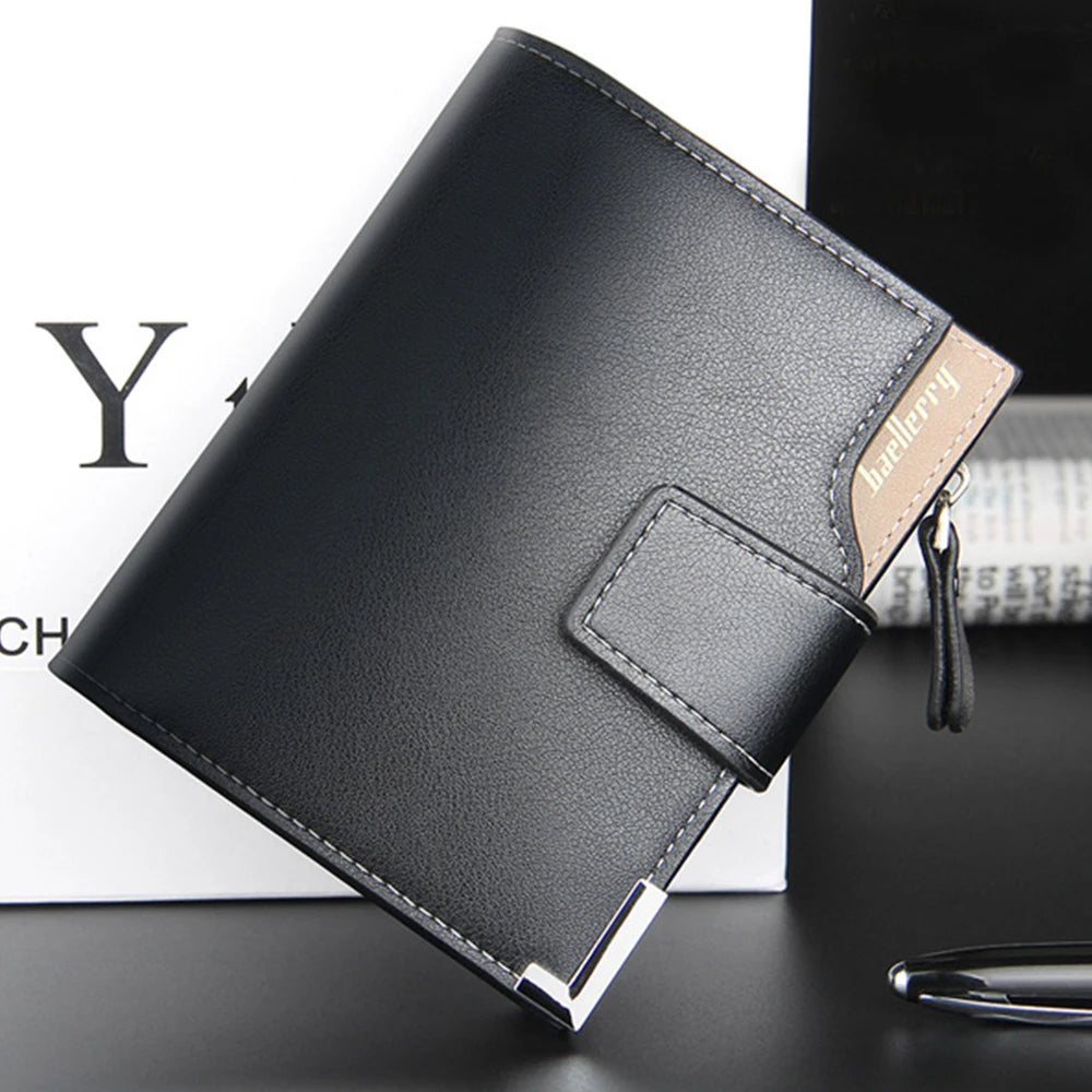 Portefeuille court multifonctionnel pour homme avec poche zippée sur le côté pour la monnaie, accessoire tendance pour homme, portefeuille décontracté pour homme d'affaires, cadeau simple et élégant pour homme