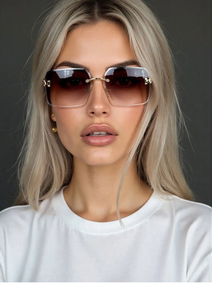 2025 Rimless Sunglasses Women Trendy Vintage Square Fashion Glasses Sunscreen Lentes De Sol Mujer Lunette Soleil Femme Zonnebril