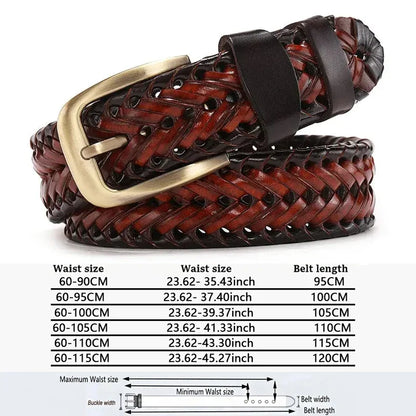 Men Genuine Leather Braided Belts Webbing High Quality Hand Vintage Belts for Men Gold Pin Buckle Casual for Jeans Strap HQ212