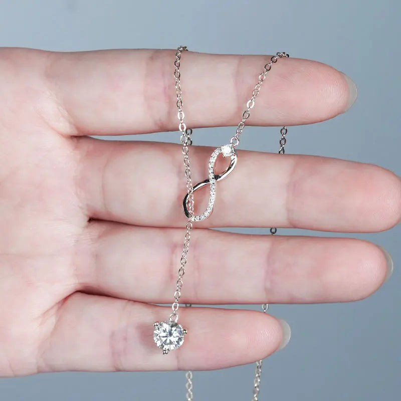 Certified Moissanite Heart Infinite Pendant Necklace Chain for Women S925 Sterling Silver Necklaces Fine Jewelry Gifts