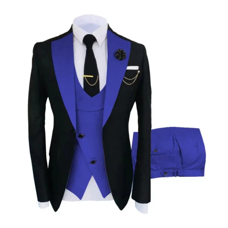 Men Suits 3 Pieces Tailored Best Man Groom Wedding Tuxedo Slim Fit Jacquard Two-color Blazer Jacket  Vest Pants Tuxedo Clothing