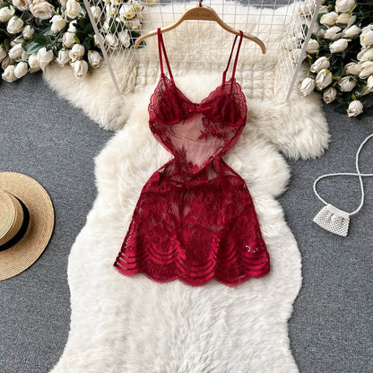 Woman Plus Size Sexy V-Neck Strap Dress Lace Trim Slim Short Dress Women Fashion Comfortable Dress Party Hotsweet