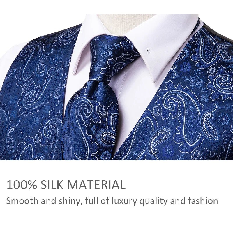 Silk Mens Suit Vests 4PC Woven Sage Green Solid Waistcoat Tie Pocket Square Cufflinks Business Wedding Dress Waist Jacket