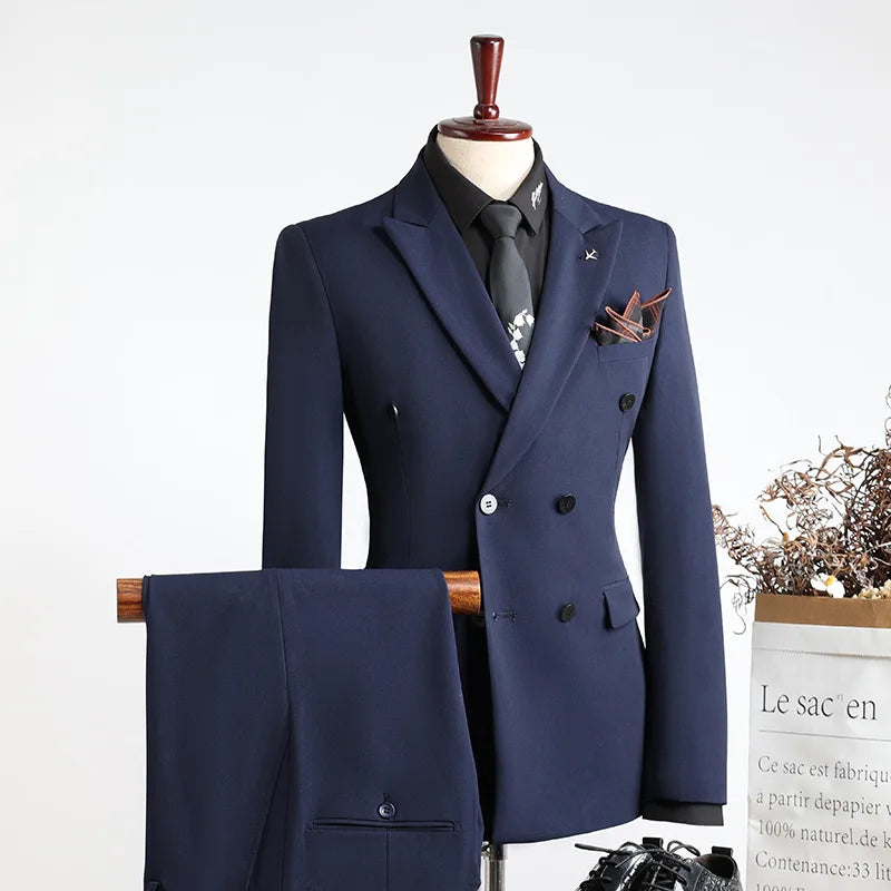 Classic Men Suit Sets Wedding Banquet Groomsman High Quality Blazer Pants 2 Pieces Evening Prom Male Leisure Slim Fit Outfits