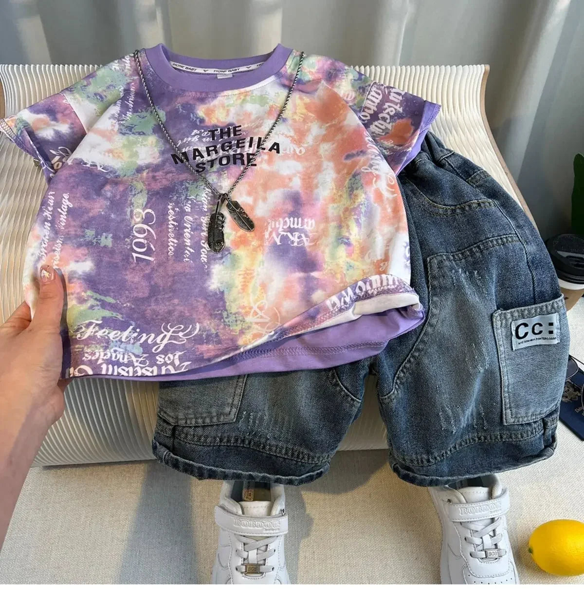 Korean Children's Summer Clothes Kids Set Outfits Boys 2026 Handsome Sleeveless&Short Sleeved T-shirt Denim Shorts 2-piece Set