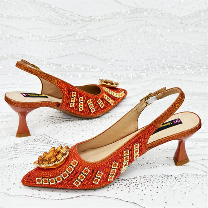 Popular Pointed Women Shoes Heels and Bags Rhinestone Chain Ladies Wedding Party Elegant and Luxurious Fashion