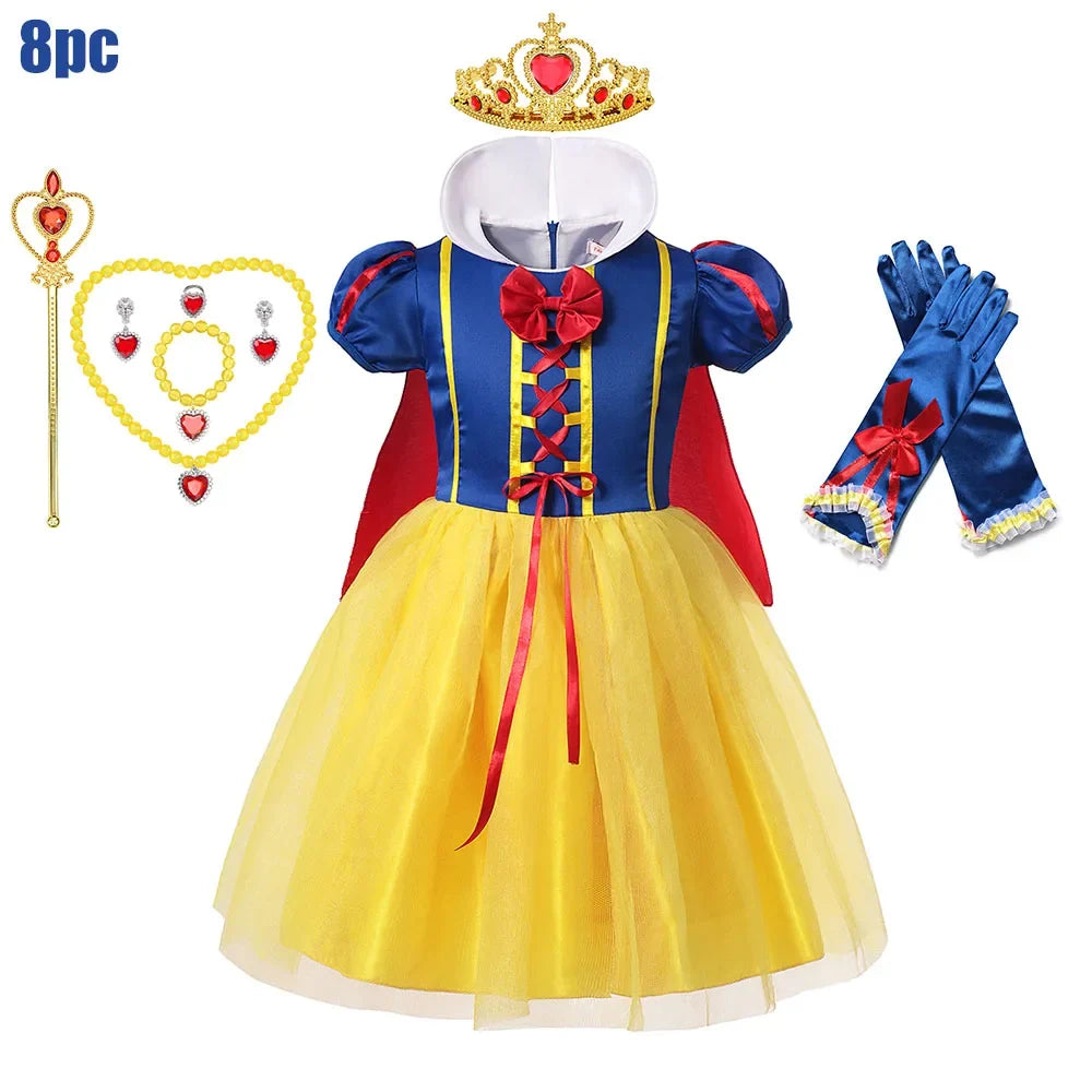 Kids Clothing 2PCS Set Dress+Cloak Snow White Princess Costume Halloween Carnival Cosplay Party Girls Dresses Birthday Party