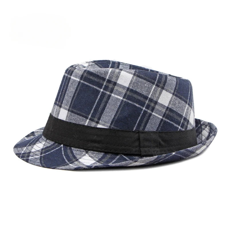 Spring/Summer Classic Versatile Checkered Top Hat Women's British Retro Jazz Fedoras for Men