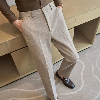 Autumn Winter Men Thick Woolen Cloth Suit Pants Korean Style Fashion Business Casual Male Straight Warm Formal Trousers 28-38