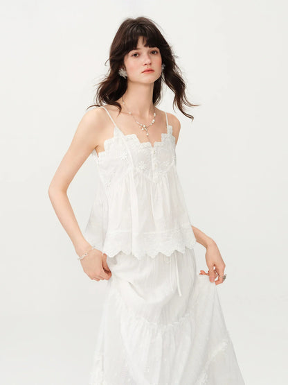 Women's Summer Cotton Embroidered Camisole Tank Chic Inner Layer Lightweight Breathable Casual Elegant Top
