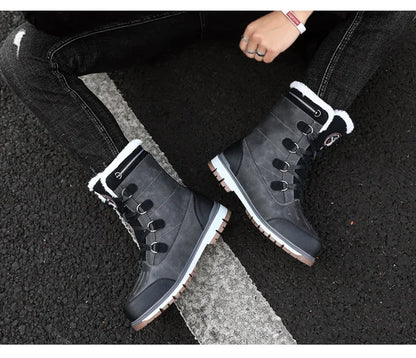 Fashion Men's Winter Boots Warm Fur High-top Snow Boots Men Waterproof Leather Platform Boots Outdoor Non-slip Men Winter Shoes