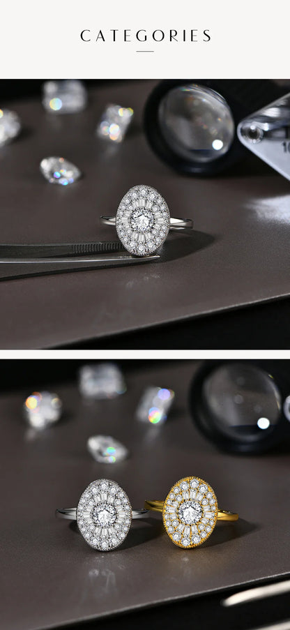 D/VVS1 Round Shape All Moissanite Diamond Rings for Women Man S925 Silver White Gold Plated Twilight Engagement Jewelry