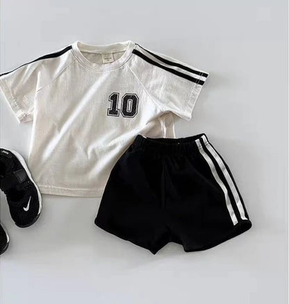 Boys' Korean Style Summer Fashion Set Cute Children's Baby Trendy Striped Color Block Two-Piece Suit