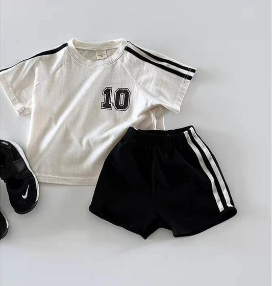 Boys' Korean Style Summer Fashion Set Cute Children's Baby Trendy Striped Color Block Two-Piece Suit
