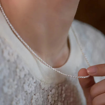 2.5-3.5mm Rice Shape Freshwater Pearl Necklaces 40cm Length 925 Sterling Silver Collar Necklaces for Women Jewelry Gift