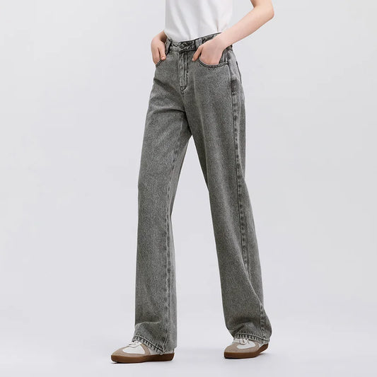 Jeans Women Heightening Pure Cotton Long Trousers Autumn 2024 New Flesh-hiding Wide-leg Trousers