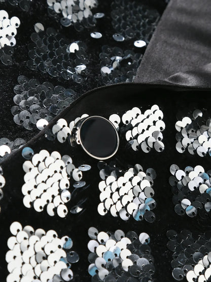 Men's Gold Suit Jacket, Wedding Party Dress Coat, Silver Blue Black Round Metallic Sequin Decoration Blazers.