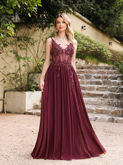 Navy Blue A Line Evening Dresses 2025 Elegant Beaded Appliques Illusion Prom Gowns Formal Party Vestido De Gala