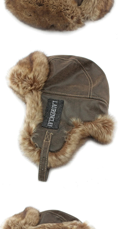Bomber Hat New Thick Warm Men Women Russian Fur Hat Male Windproof PU Leather Ski Trapper Earflap Cap Winter Hat Ushanka