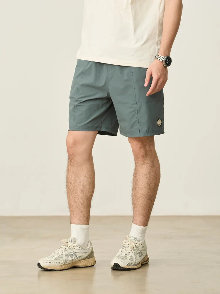 2025 Summer New 145gsm Elastic Fabric Beach Shorts Men Contrast Color Drawstring Athletic Shorts