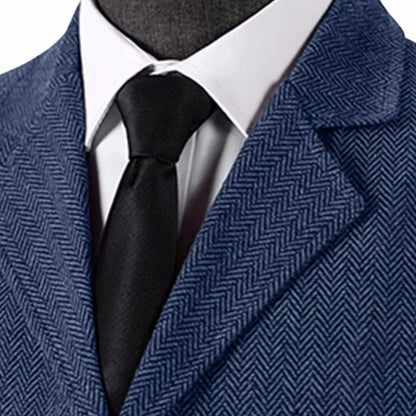Men Vest Blue Herringbone With Lapel Single Button Waistcoat For Wedding Commute Business Office Work Daily Casual Men Suit Vest