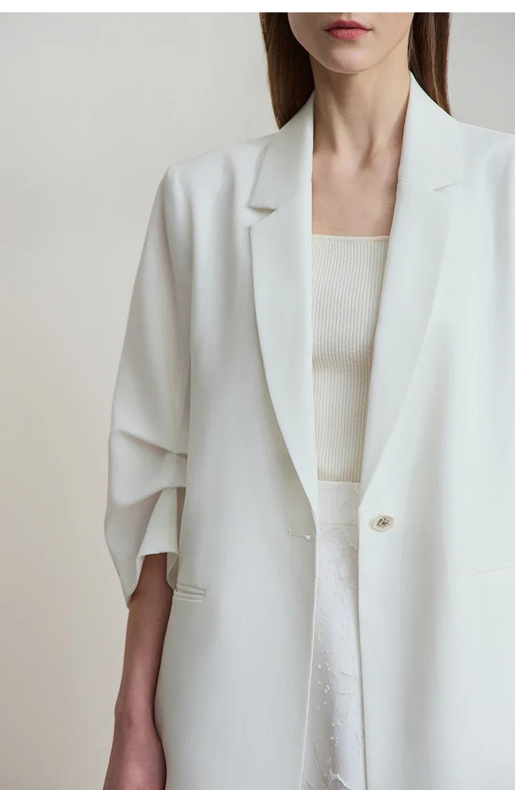 Minimalist Women's Blazer Mujer 2025 Autumn New Solid Loose Seven-quarter Sleeve Lapel Button Commuter Suit Jacket 12512019