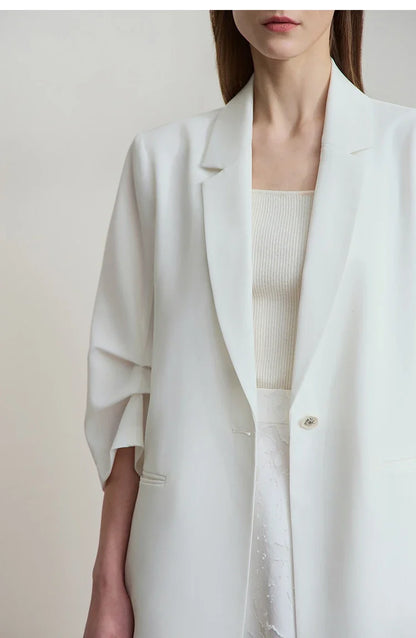 Minimalist Women's Blazer Mujer 2025 Autumn New Solid Loose Seven-quarter Sleeve Lapel Button Commuter Suit Jacket 12512019
