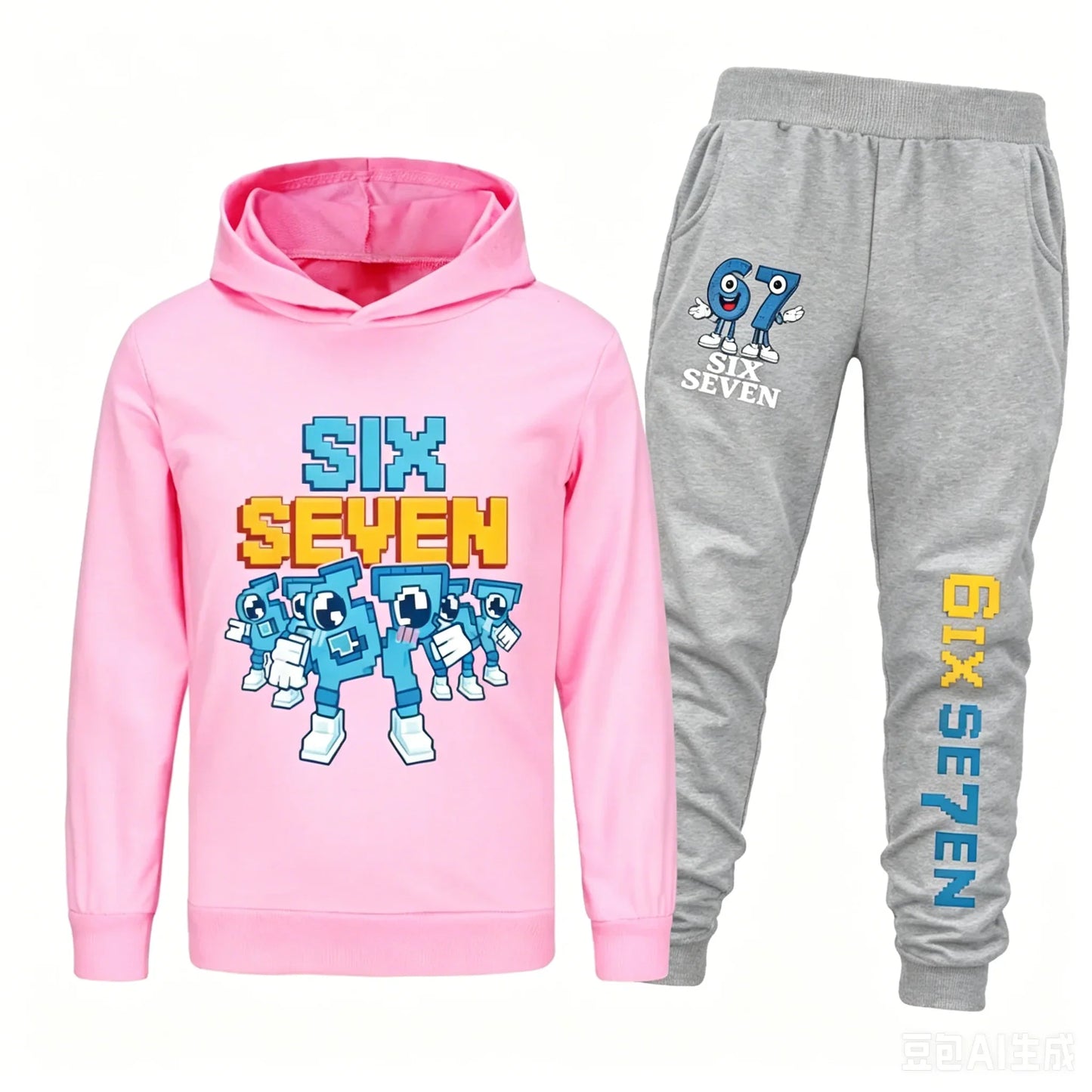 Spring Autumn Six Seven 67 Print Children Hoodies Set Kids Fashion Sportsuit Boys Long Sleeves Pants Suit 2 Piece Trouser Set