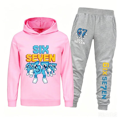 Spring Autumn Six Seven 67 Print Children Hoodies Set Kids Fashion Sportsuit Boys Long Sleeves Pants Suit 2 Piece Trouser Set
