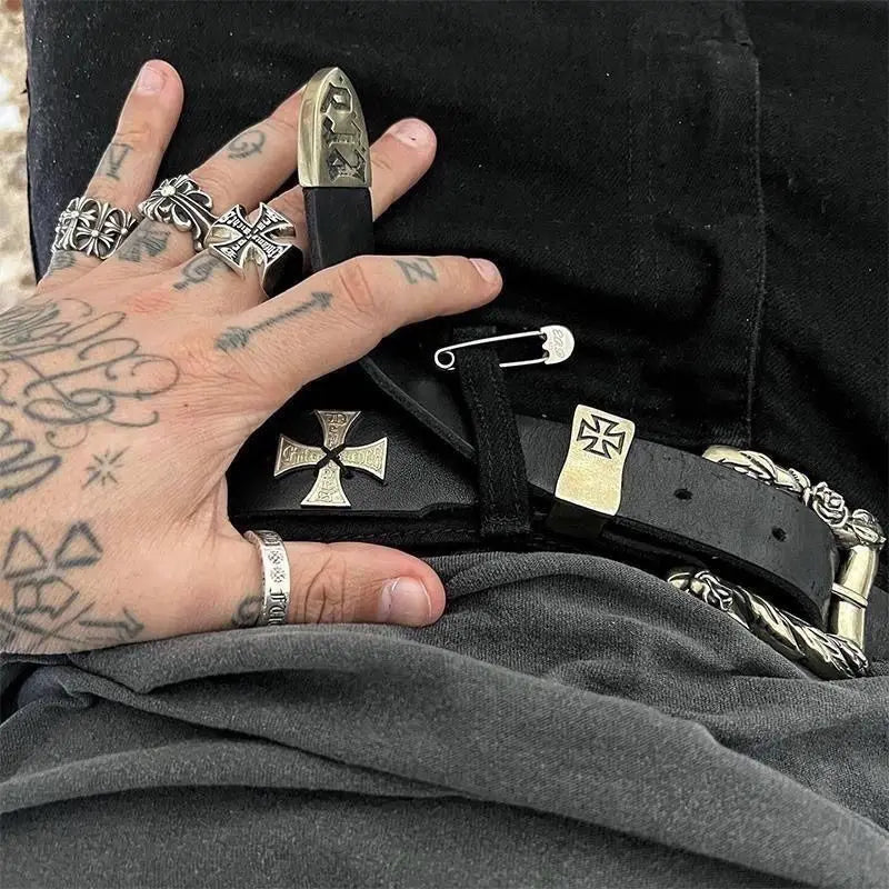 Punk New Gothic Y2K Women Men Belts Luxury Brand Goth Ladies Hip Hop Punk Rivet Skeleton Print Waist Belt Jeans Waistband