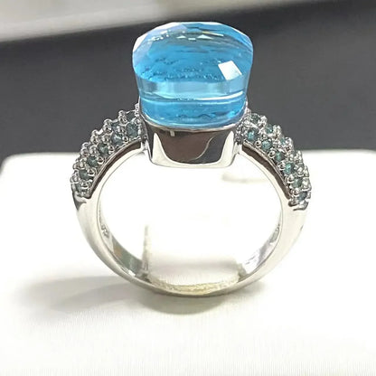 10.6mm Classic Ring for Women Light Blue Zircon Blue Topaz Candy Water Drop Crystal Ring Platinum Plated Jewelry Gift