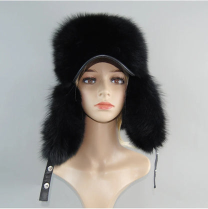 100% Real Fox Fur Hat Women's Russian Ushanka Aviator Trapper Snow Skiing Hat Caps Earflap Winter Raccoon Fur Bomber Hat