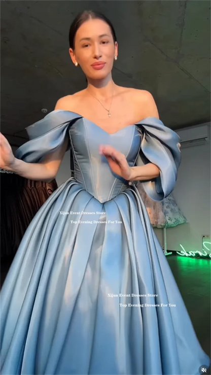 Princess Blue Long Evening Dresses Off The Shoulder A-Line Formal Prom Gowns Sweetheart Birthday Party Dresses Customized