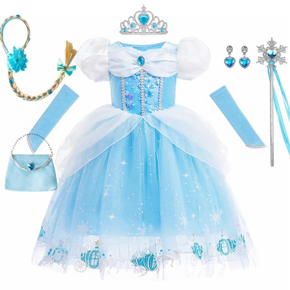 Cinderella Dress Kids Halloween Party Girls Princess Cosplay Costume Dress Up Carnival Christmas Fancy Children Clothing