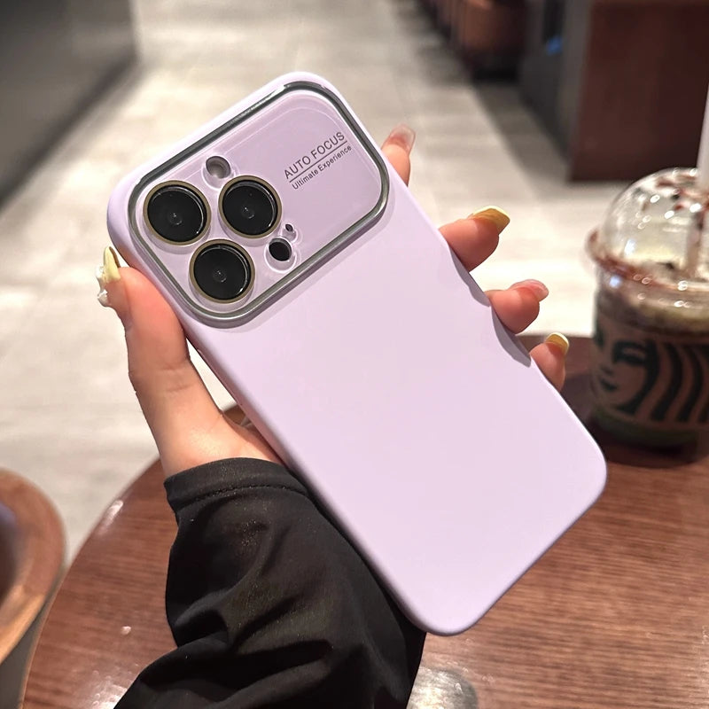For iPhone 17 Pro Max Case Pink Large Window Liquid Silicone Solid Color Full Lens Shockproof with iPhone 16 15 14 13 12 11