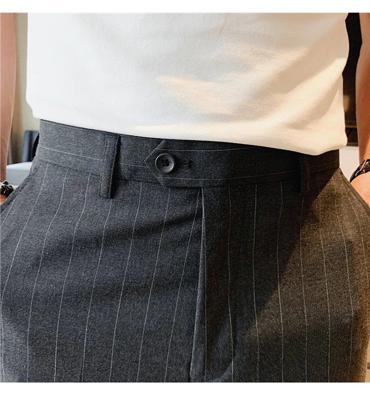 High Quality Fashion Striped Casual Men's Suit Pants 2026 New Business Office Social Wedding Slim Fit Trousers Oversized Size