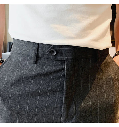 High Quality Fashion Striped Casual Men's Suit Pants 2026 New Business Office Social Wedding Slim Fit Trousers Oversized Size