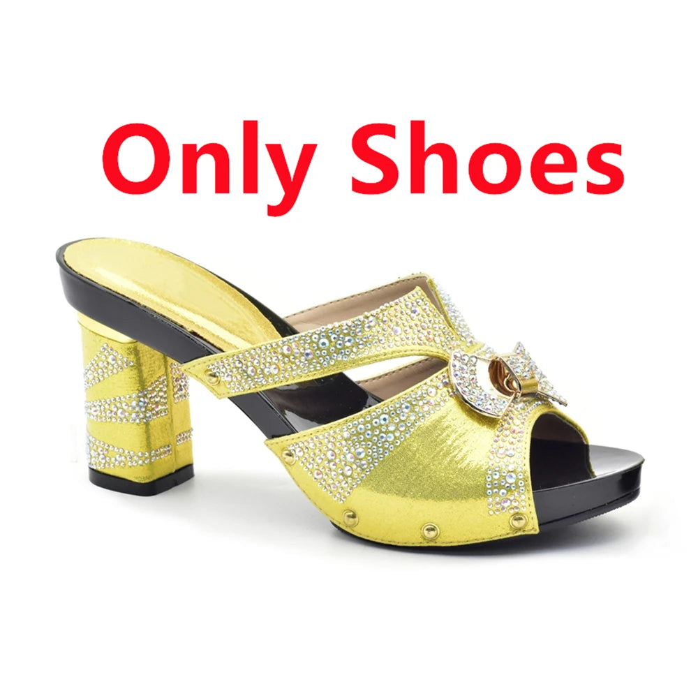 Latest Red Color Italian Ladies Shoes and Bag Sets Decorated with Rhinestone African Matching Shoes and Bags Italian In Women