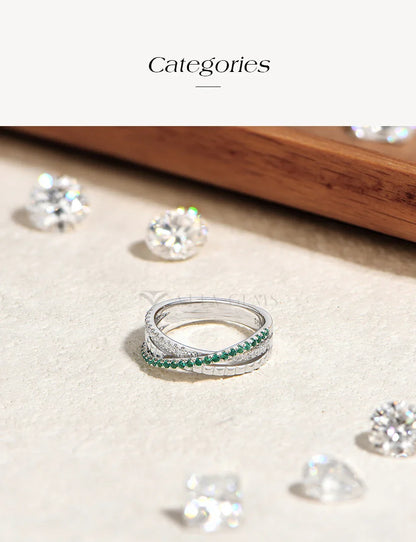 Stacking Crossed Wedding Rings 925 Sterling Silver Lab Zambian Emerald White Zircon Women's Ring for Party Fine Jewelry