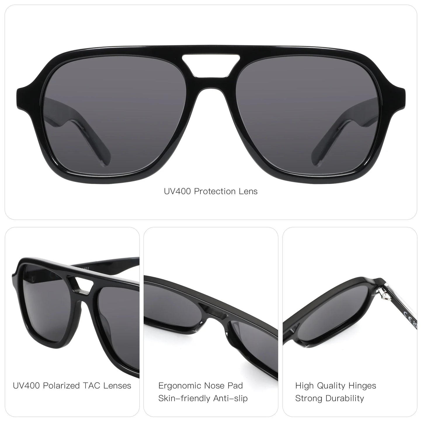 Acetate Pilot Polarized Prescription Sunglasses For Women Double Bridge UV400 Myopia Protection Grade Shade