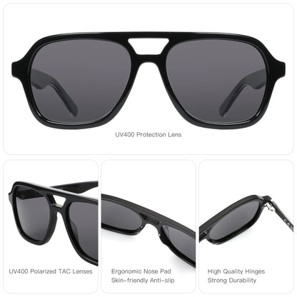 Acetate Pilot Polarized Prescription Sunglasses For Women Double Bridge UV400 Myopia Protection Grade Shade