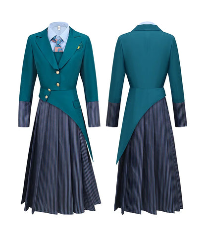 Anime Wicked Witch Glinda Women's School Uniform Role Playing Dress Girl Blue Shirt Green Coat Stage Performance Dress