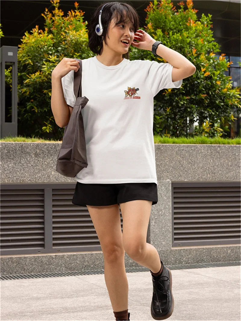 Hip Hop Streetwear Harajuku T-shirt Japanse Kanji Fish Print T-shirt 2024 Mannen Katoen Casual Korte Mouw T-shirt Japan Stijl