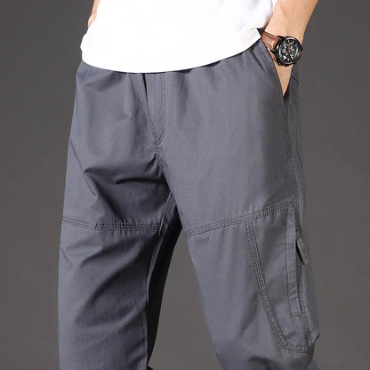 Men's Overalls Cotton Cargo Pants Casual Sports Sweatpants Stretch Waist Work Utility Dungarees Black Gym Jogger Trousers