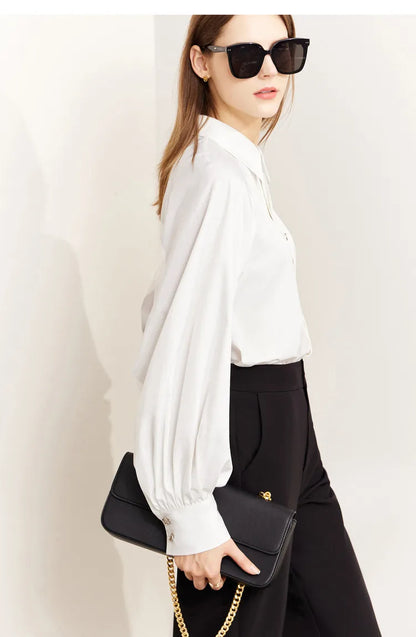 Minimalism Shirt Women 2025 French Puff Sleeve Business Shirts Female Blouse Urban Style Elegant Fashion Top 12241003