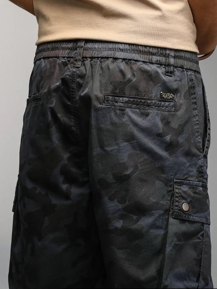 2024 Men's Shorts Camouflage Grey Summer Casual Elastic Waist Knee Length Camo Cargo Short Men Stretch Drawstring Cotton Bermuda