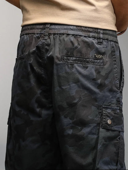 2024 Men's Shorts Camouflage Grey Summer Casual Elastic Waist Knee Length Camo Cargo Short Men Stretch Drawstring Cotton Bermuda