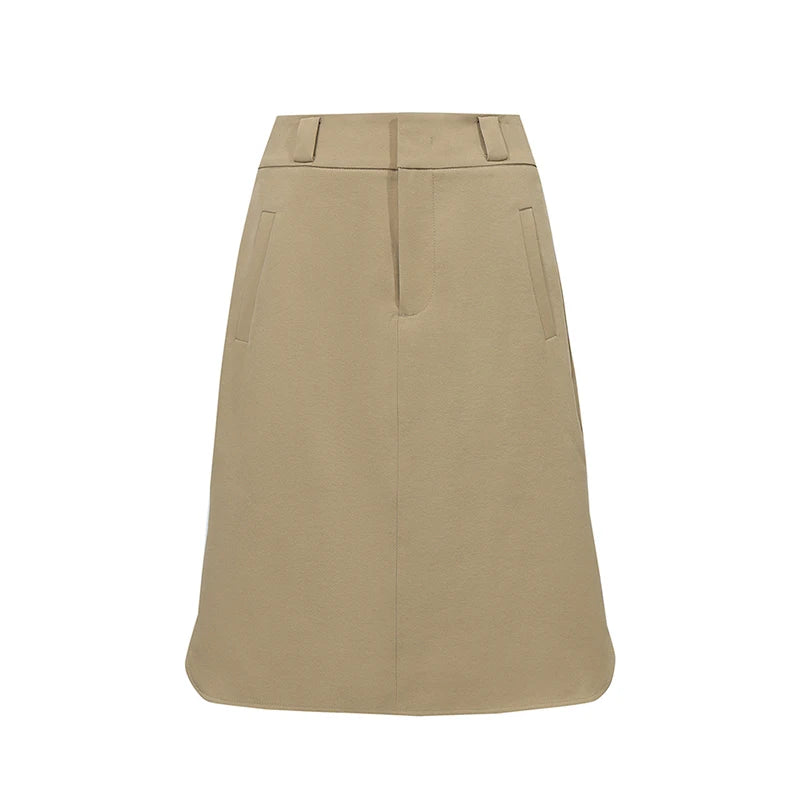 Mid Skirt 2026 Summer New Casual Workwear Style A-Line Skirt Women's solid Versatile Side Slit Women's clothing 12642098