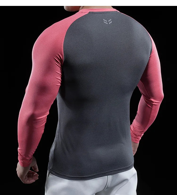 Autumn Winter Men Gym Fitness Display Long Sleeve T-Shirt Crew Neck Elastic Moisture Wicking Tights Running Training Bottom Top