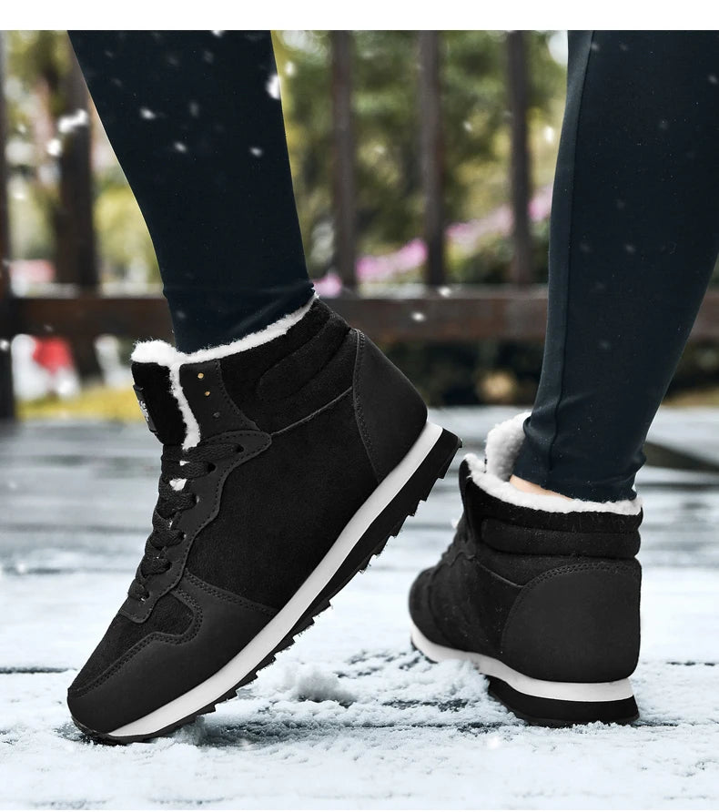 Winter Snow Boots Men Plush Warm Women Boots Suede Leather Ankle Boot Comfortable Light Couple Waterproof Sneakers Big Size 48